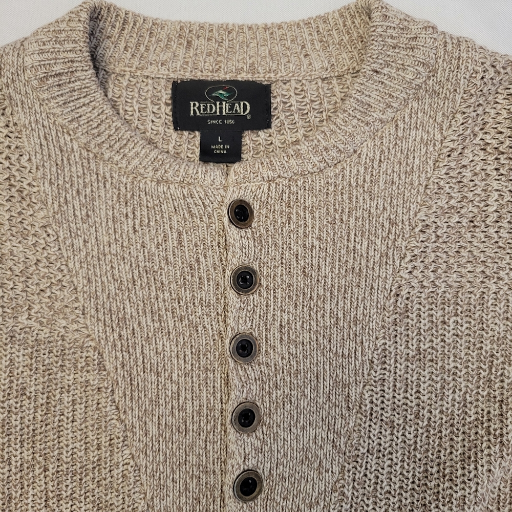 RedHead 1/4 Button Knit Henley Sweater Men's L Comfort Long-Sleeve Pullover